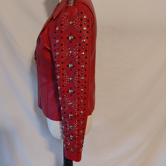 V Christian Red Faux Leather Moto Jacket. SIZE SMALL - Picture 3 of 16